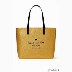 Kate Spade Gold Glitter Logo Large Shoulder Tote Bag